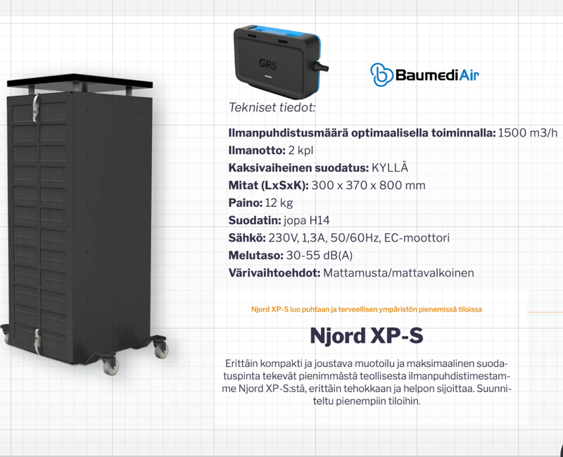 NJORD XP-S Ion ionisaatiolla varustettu ilmanpuhdistin
